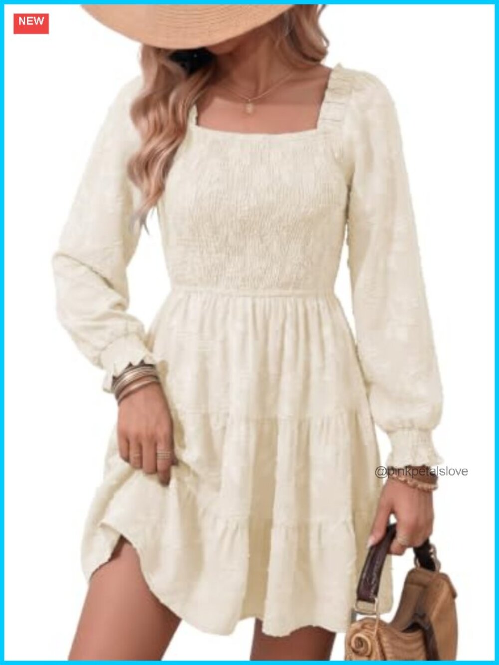 Dokotoo Long Sleeve Square Neck Smocked Tiered Floral Burnout Mini Dress
